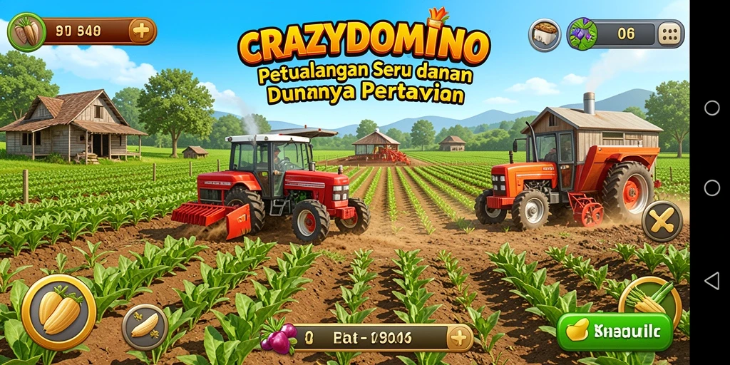 Gameplay seru di dunia pertanian CRAZYDOMINO dengan beragam aktivitas.