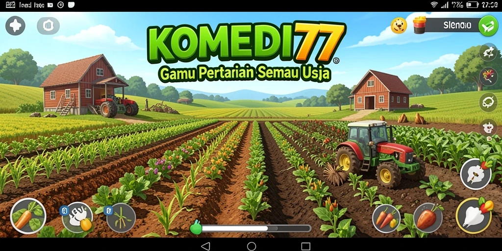 Tampilan gameplay <strong>KOMEDI77</strong> yang penuh warna dan menarik saat bertani.