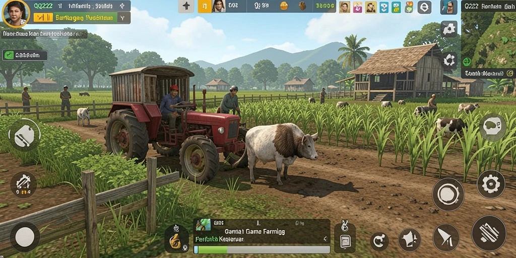 Gameplay seru QQ222 dengan berbagai aktivitas bertani dan interaksi pemain.