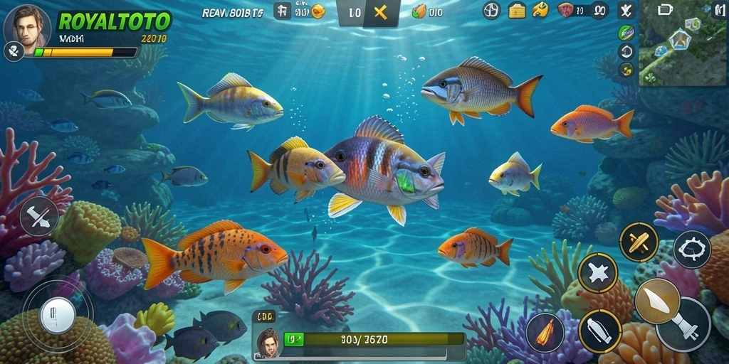 Tampilan utama game ROYALTOTO dengan aksi menembak ikan.